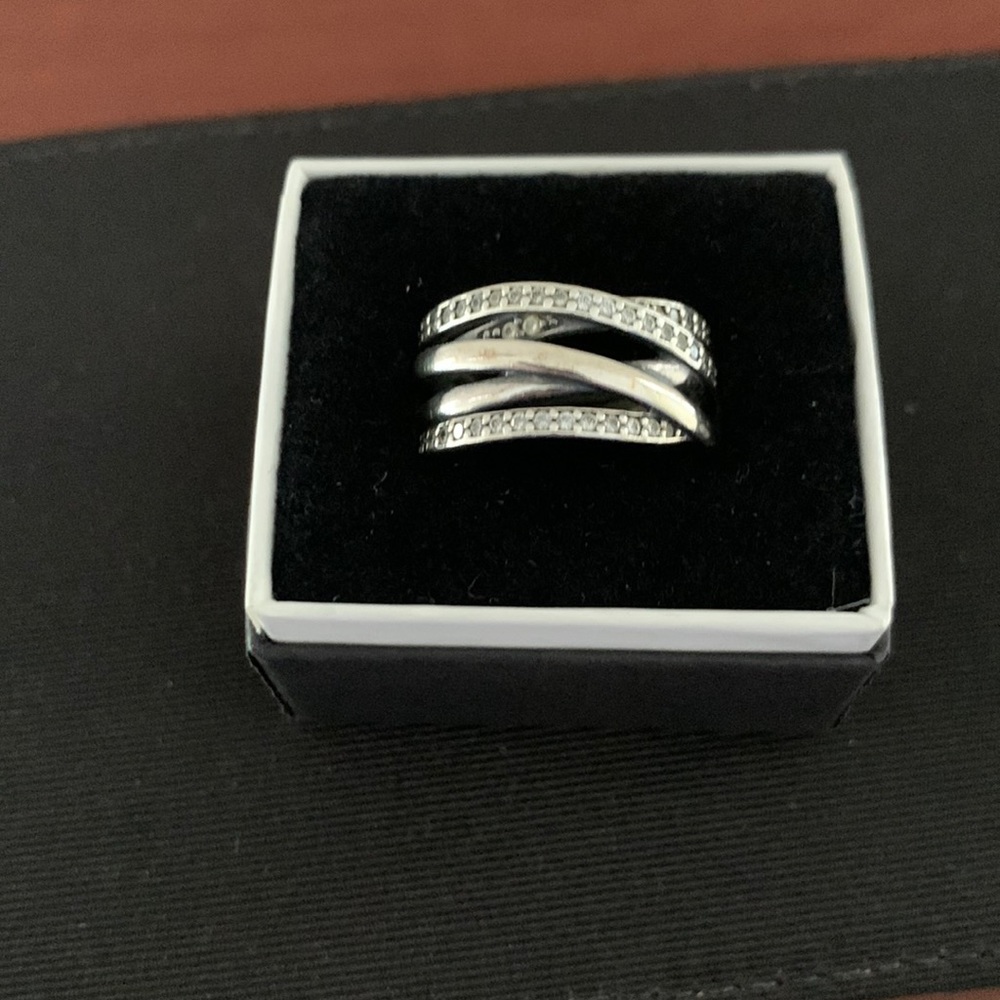 Pandora Sterling Silver clear stone wide band ring